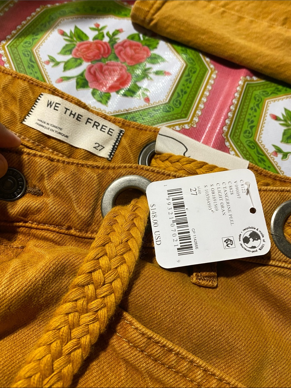 Free People Moxie Pull On Barrel Jeans Tangerine Peel Orange Size 27 - Picture 5 of 5